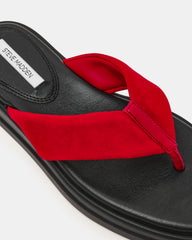BELLA Red Suede Thong Square-Toe Platform Women's Sandal