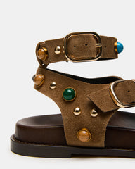 LINEAR Taupe Suede Strappy Footbed Studded Women's Sandal