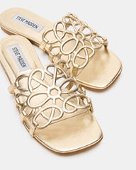 LOTUS Gold Leather Square-Toe Slide Women's Sandal
