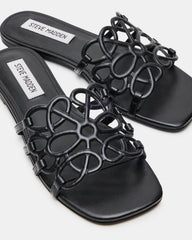 LOTUS Black Leather Square-Toe Slide Women's Sandal