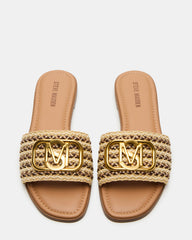 KORA Brown Raffia Gold Detail Slide Women's Sandal