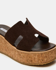 HARMONY Brown Suede Wedge Mule Cork Platform Women's Sandal