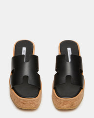 HARMONY Black Leather Wedge Mule Cork Platform Women's Sandal