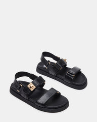 MONA Black Leather Flatform Women's Sandal