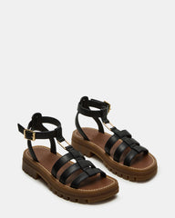 JARELLI Black Leather Strappy Platform Women's Sandal