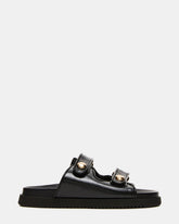 ATHENS Black Leather Slide Footbed Flatform Women's Sandal