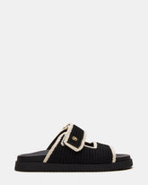 MAYSIE Black Multi Woven Flatform Footbed Slide Women's Sandal