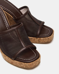 CRUZ Brown Square-Toe Platform Mesh Wedge Mule Women's Sandal