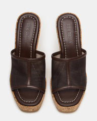 CRUZ Brown Square-Toe Platform Mesh Wedge Mule Women's Sandal
