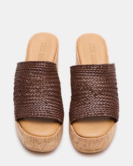 COASTAL Brown Raffia Platform Wedge Mule Women's Sandal