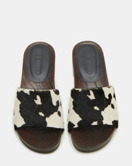 CENTO Black Cow Print Studded Slide Women's Sandal