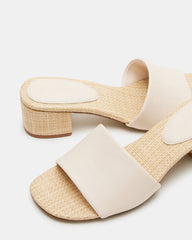 HAILEE Bone Leather Women's Square-Toe Raffia Block Heel Mule Sandal