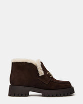 LEON Faux Fur Chocolae Brown Suede Platform Lug Sole Women's Loafer