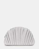 DELMAR Bag White Ruffled Pleated Semi-Circle Crossbody Clutch Handbag