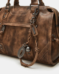 RIGGS Brown Distressed Slouchy Top-Handle Crossbody Satchel Handbag