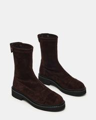 MYER Brown Suede Round-Toe Zipper Closure Women's Ankle Boot