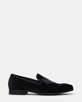 FINN Black Velvet Rhinestone Fox Head Design Slip-On Men's Loafer