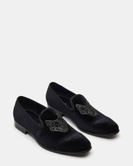 FINN Black Velvet Rhinestone Fox Head Design Slip-On Men's Loafer