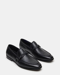 CHAPLIN Black Leather Woven-Strap Buckle Slip-On Men's Loafer