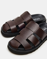 BLAZET Brown Leather Footbed Fisherman Men's Sandal