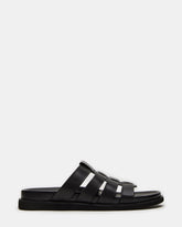 MARVYN Black Leather Men's Fisherman Slip-On Sandal