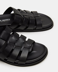 MARVYN Black Leather Men's Fisherman Slip-On Sandal