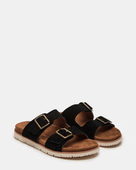 CORBAN Black Suede Men's Double Buckle Closure Footbed Sandal