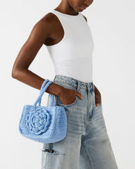 LUVLY Bag Light Blue Mini Top-Handle Flower Decal Crochet Crossbody Handbag