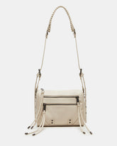RIGBY Taupe Women's Fringe Studded Crossbody Handbag