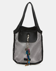 MAKIA Black Women's Crystal Rhinestone Shoulder Strap Net Tote Handbag