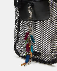 MAKIA Black Women's Crystal Rhinestone Shoulder Strap Net Tote Handbag