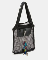 MAKIA Black Women's Crystal Rhinestone Shoulder Strap Net Tote Handbag