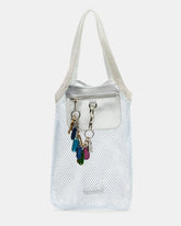 MAKIA White Women's Crystal Rhinestone Shoulder Strap Net Tote Handbag