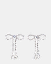 RHINESTONE BOW EARRINGS SILVER Women's Embellished Bow Post-Back Earrings