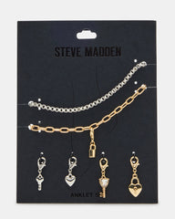 LOCK CHARM ANKLET SET Women's Lock Chain Multi Anklet Set