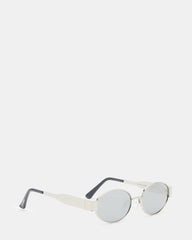 MYSTIE Shiny Silver Frame Oval Sunglasses