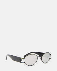 DUTTEN Black Frame Almond Solid Smoke Silver Flash Oval Sunglasses