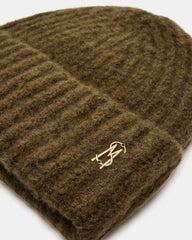 LOGO BEANIE Grape Leaf Fuzzy RIbbed Knit Women's Beanie