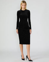 HAILEE Black Studded Velvet Long-Sleeved Pull-On Mock Neck Midi Women's Dress