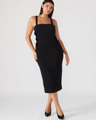 RENE Black Form-Fitting Bow Women's Midi Dress