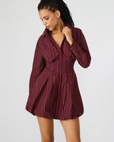 ARIELLE Wine Long-Sleeved Button-Up Bubble Women's Dress