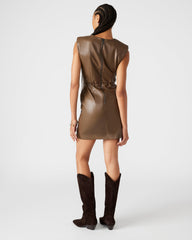 BELEN Brown Women's Shoulder Pad Mini Dress
