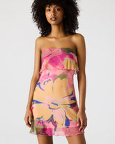 BRYAR Multi Strapless Flowy Mesh Overlay Floral Print Mini Women's Dress