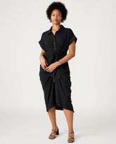 TORI Black Knit Button Up Collared Midi Dress