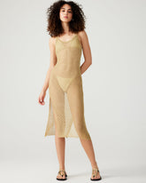ANISHA Dress Gold | Women's Mesh Metallic Midi Dress
