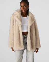 KINDRA Natural Faux Fur Collared Women's Coat