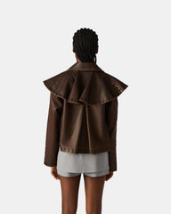 VARVARA Chocolate Long-Sleevd Faux Leather Women's Jacket