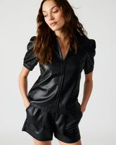 JANE Black Women's Short-Sleeved Suede Top