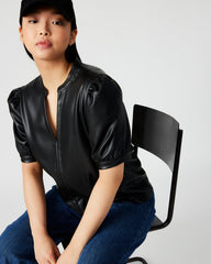 JANE Black Women's Short-Sleeved Suede Top