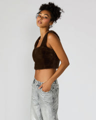 HANNIA Faux Fur Dark Espresso Cropped Women's Top